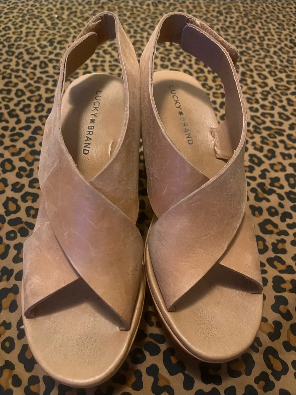 Lucky Brand Women's Crisscross Slingback Wedge Sandals in Light Tan
